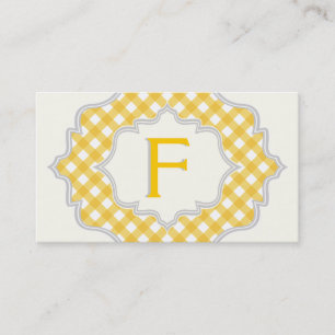 Monogramm in einem Rahmen, gelb-weißes Gingham-Mus Visitenkarte