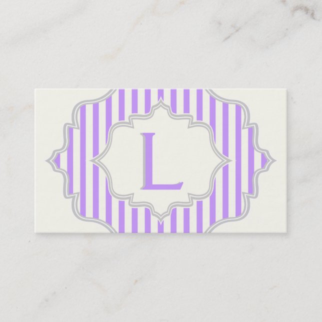Monogramm in einem Rahmen mit lila, weißen Streife Visitenkarte (Vorderseite)