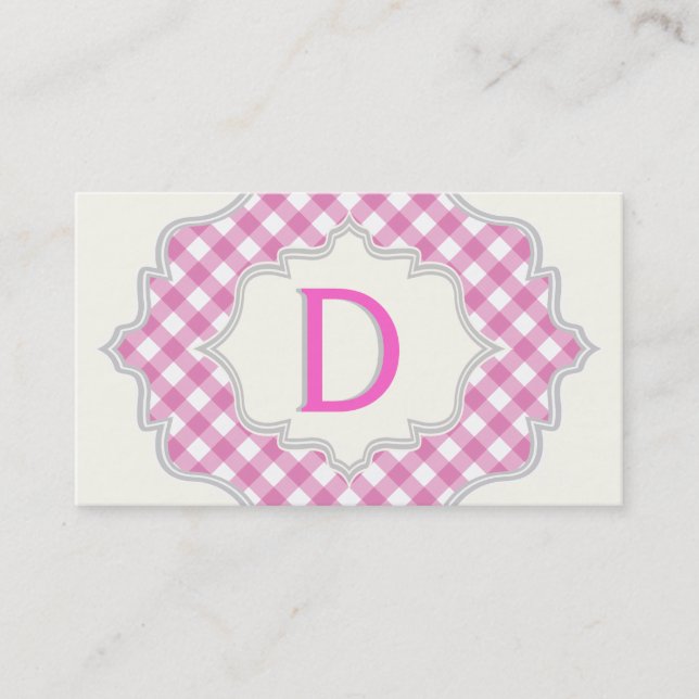 Monogramm in einem Rahmen mit rosa, weißem Gingham Visitenkarte (Vorderseite)