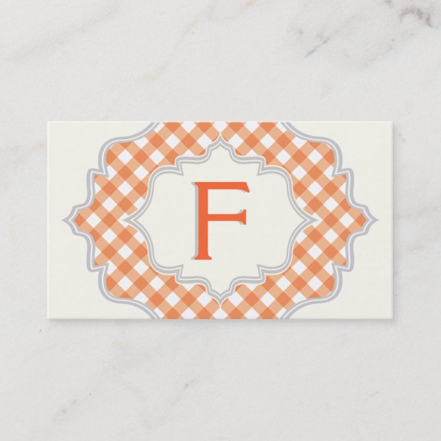 Monogramm in einem Rahmen, orangefarbenes, weißes  Visitenkarte (Vorderseite)