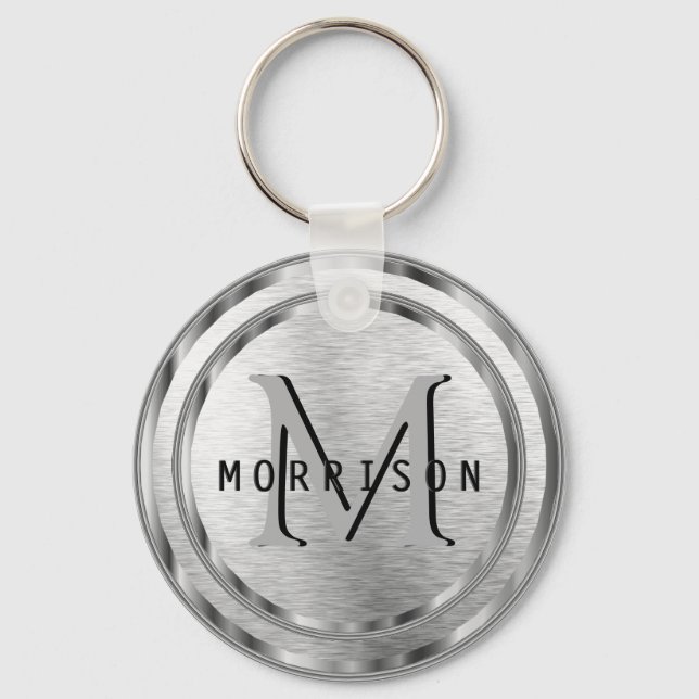 Monogramm in einem Silver Brush Texture Schlüssela Schlüsselanhänger (Vorderseite)