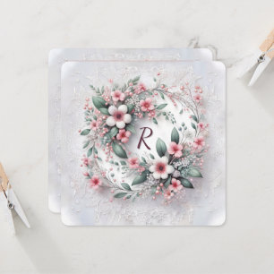 Monogramm in elegantem Hochzeitskranz Einladung