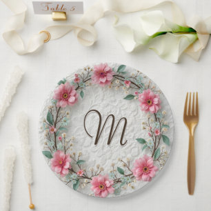 Monogramm in elegantem Kranz an der Spitze Pappteller