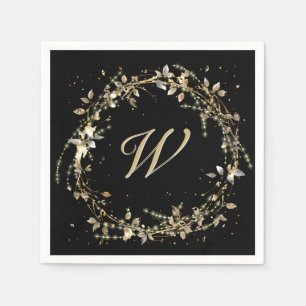Monogramm in Gold glühender Kranz auf schwarz Serviette