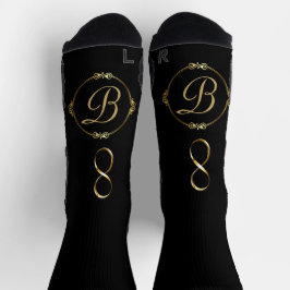 Monogramm in Gold mit unendlichem Kreis auf Grau | Socken