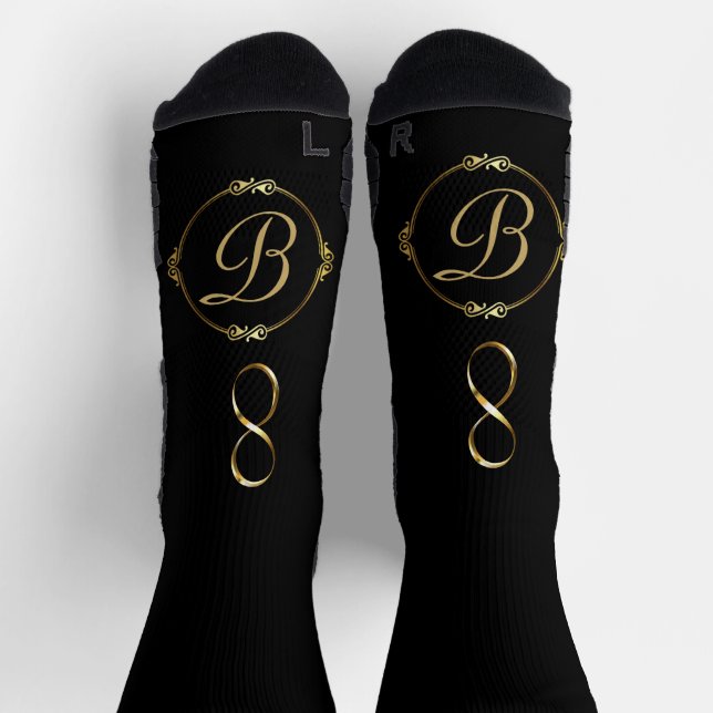 Monogramm in Gold mit unendlichem Kreis auf Grau | Socken (Oben)