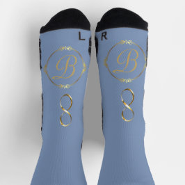 Monogramm in Gold mit Unendlichkeitskreis in Blau Socken