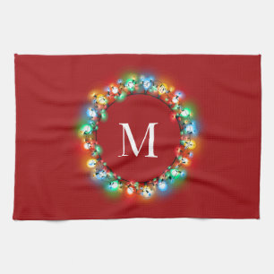 Monogramm in Weihnachtslicht Circle Holiday Geschirrtuch
