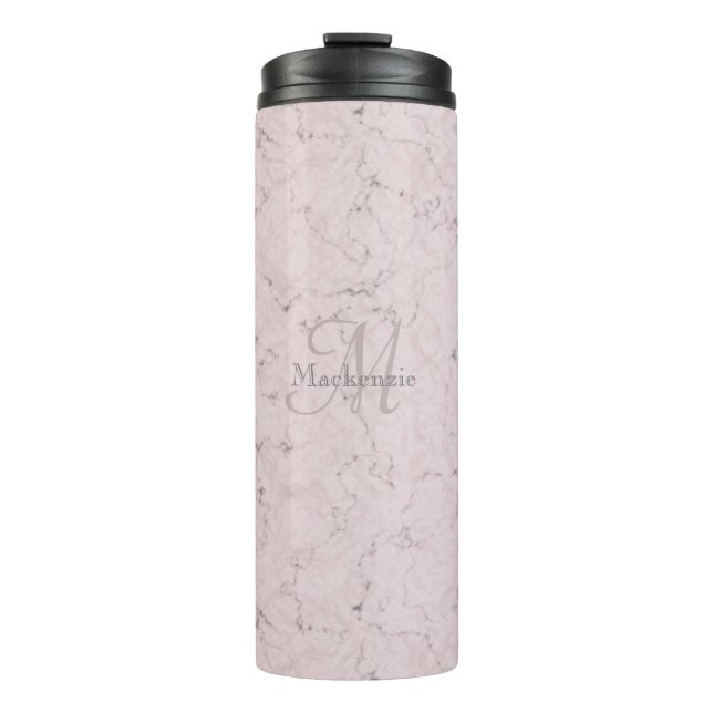 Monogramm-Individuelle Name Rosa graue Marmorgesta Thermosbecher (Vorderseite)