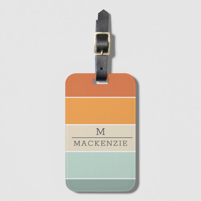 Monogramm Individuelle Name Streifen Peach Blue Co Gepäckanhänger (Vorderseite Vertikal)