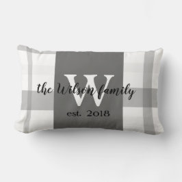Monogramm individuelles Kissen grau-weiß kariert