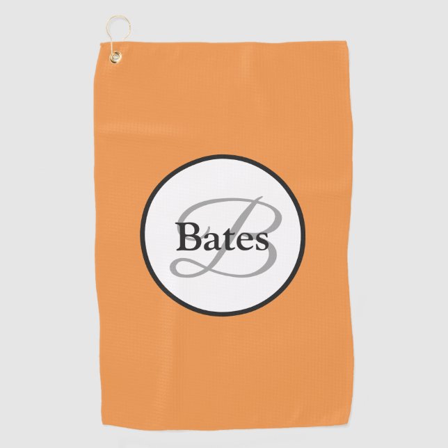 Monogramm individuelles orangefarbenes Golftuch Golfhandtuch (Vorderseite)