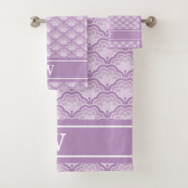 Monogramm Initial Abstraktes Lila Blumenmuster Badhandtuch Set