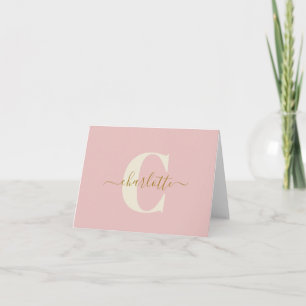 Monogramm Initial Blush Rosa Gold Schrift Vorname Dankeskarte