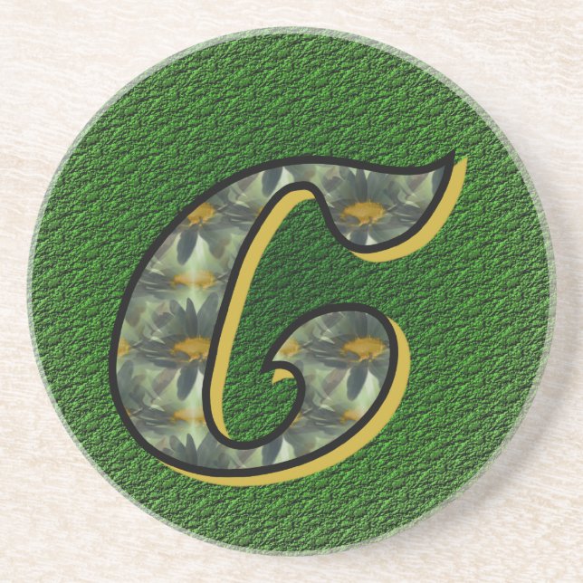 Monogramm Initial C Black Daisies Drink Untersetze Sandstein Untersetzer (Vorne)