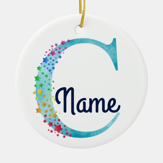 Monogramm Initial C Rainbow Star-Design Keramik Ornament (Vorne)