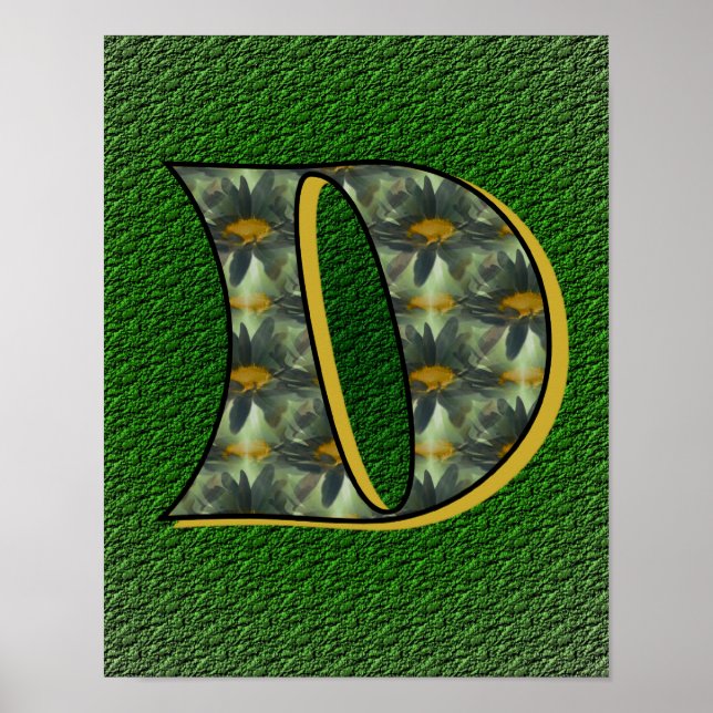 Monogramm Initial D Gänseblümchen-Blumenkunst Poster (Vorne)