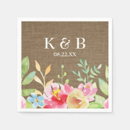 Monogramm Initial Date Watercolor Blume Burlap Serviette