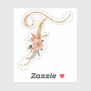 Monogramm Initial F Gold Glitzer Peony Rose Floral Aufkleber