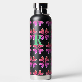 Monogramm Initial Hot Pink Orange Aquamarin Retro Trinkflasche