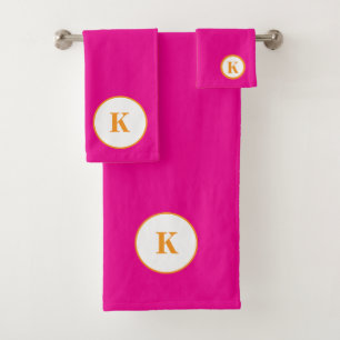 Monogramm Initial Hot Pink Orange Farbige Moderne Badhandtuch Set