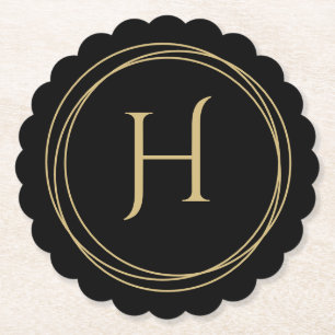 Monogramm Initial in Circles Scalloped Round Untersetzer