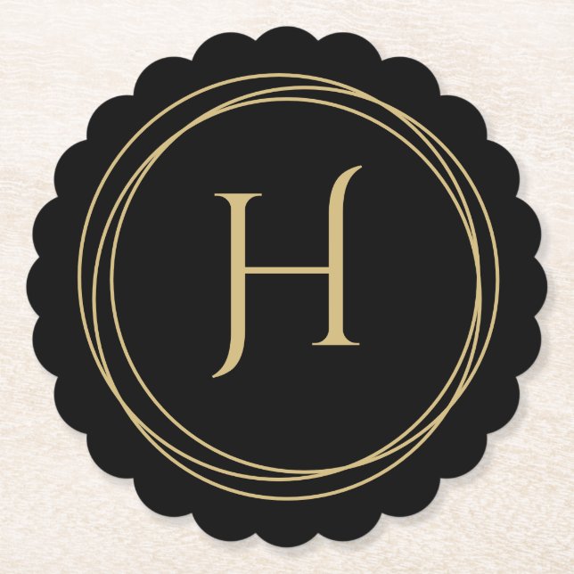 Monogramm Initial in Circles Scalloped Round Untersetzer (Vorderseite)