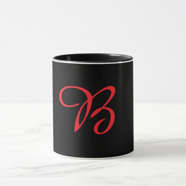 Monogramm Initial Kursiv B Schwarz  Tasse (Zentrum)
