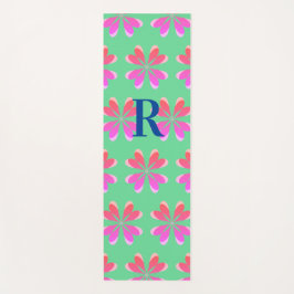 Monogramm Initial Lime Green Pink Retro Floral Yogamatte