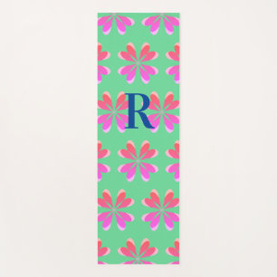Monogramm Initial Lime Green Pink Retro Floral Yogamatte