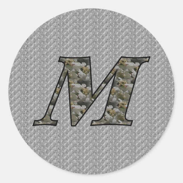 Monogramm Initial M Hydrangea Floral Sticker (Vorderseite)