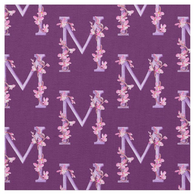 Monogramm Initial M lila Orchideenfarbe Stoff (Nahaufnahme)