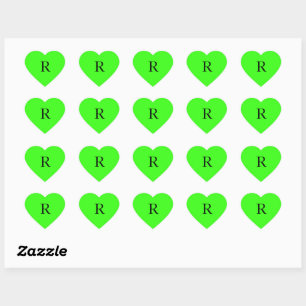 Monogramm Initial Neon Green Bright Cool Herz-Aufkleber