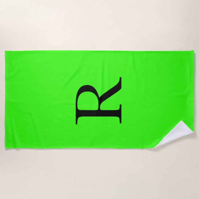 Monogramm Initial Neon Green Solid Color Cool Strandtuch (Vorderseite)