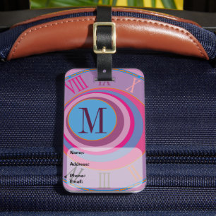 Monogramm Initial Pink Lila Blue Circles Clock L Gepäckanhänger