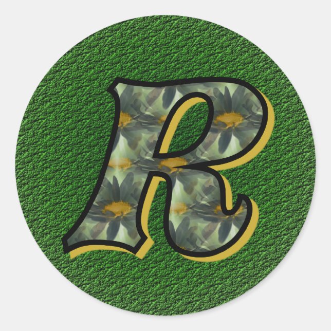 Monogramm Initial R Black Daisies Aufkleber (Vorderseite)