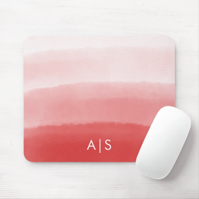 Monogramm Initial Wasserfarbe Verblasstes Korallen Mousepad (Mit Mouse)