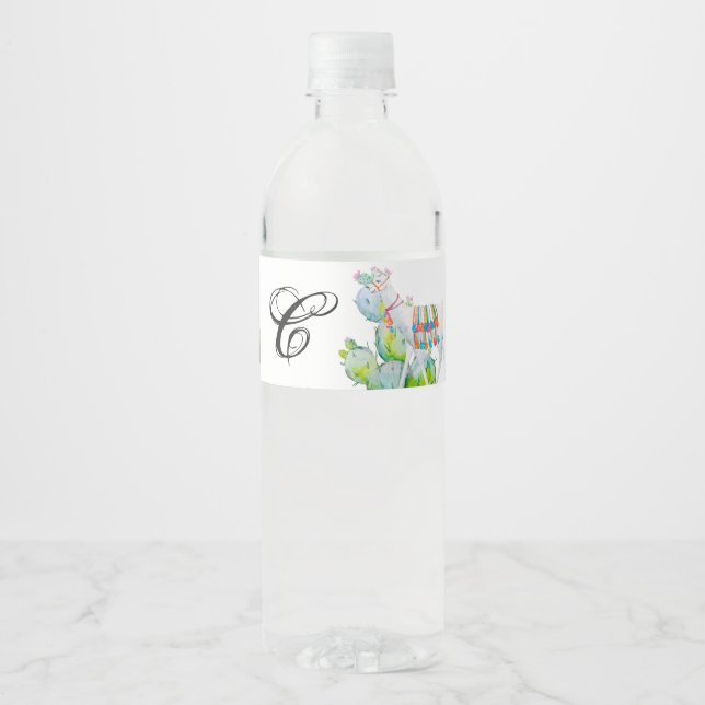 Monogramm Initial Wasserflaschen Etikett Boho Lama (Vorderseite)
