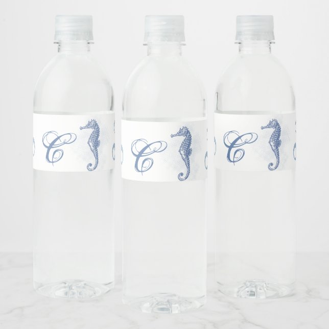Monogramm Initial Water Bottle Label Seepferd Sea (Flaschen)