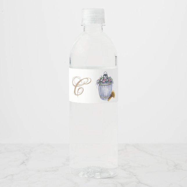 Monogramm Initial Water Bottle Label Summer Countr (Vorderseite)