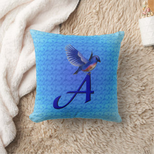 Monogramm Initiale A Blaue Vogel Kissen