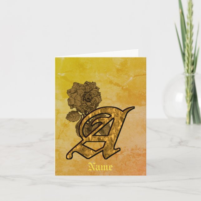 Monogramm Initiale A Elegantes Gold Pfingstrose Pe (Vorderseite)