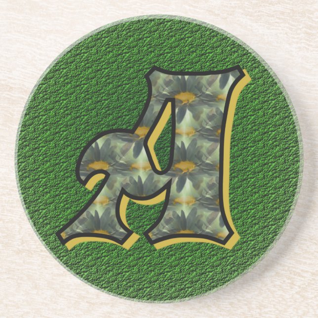 Monogramm Initiale A Gänseblümchen Florale Kunst Sandstein Untersetzer (Vorne)