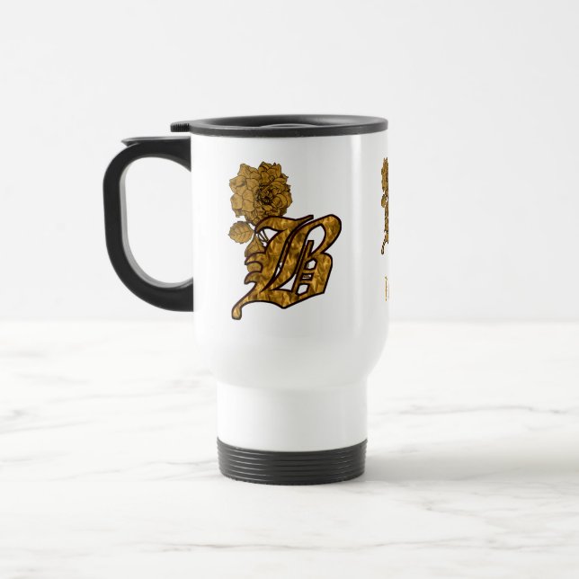 Monogramm Initiale B Elegantes Gold Pfingstrose Pe Reisebecher (Links)