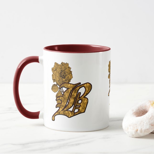 Monogramm Initiale B Elegantes Gold Pfingstrose Pe Tasse (Mit Donut)