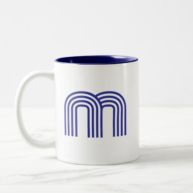 Monogramm Initiale Blau Modern Einfach  Zweifarbige Tasse (Links)