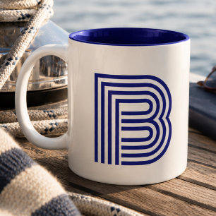 Monogramm Initiale Blau Modern Einfach Zweifarbige Tasse