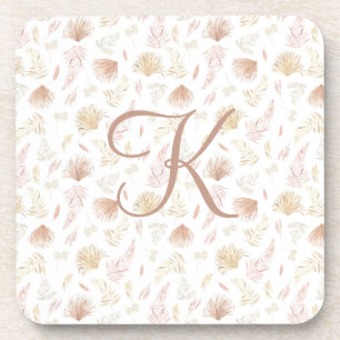 Monogramm Initiale Botanische Rose Gold Beige Neut Getränkeuntersetzer