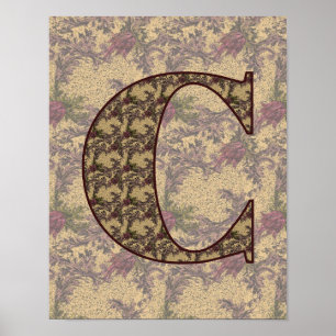 Monogramm Initiale C Elegant Vintage Blumenmuster Poster