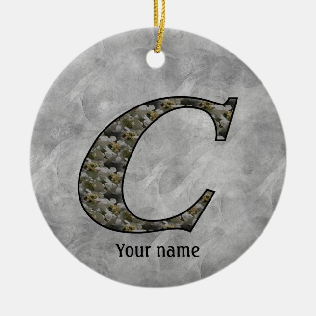 Monogramm Initiale C Hydrangeenblüten Personalisie Keramik Ornament (Vorne)